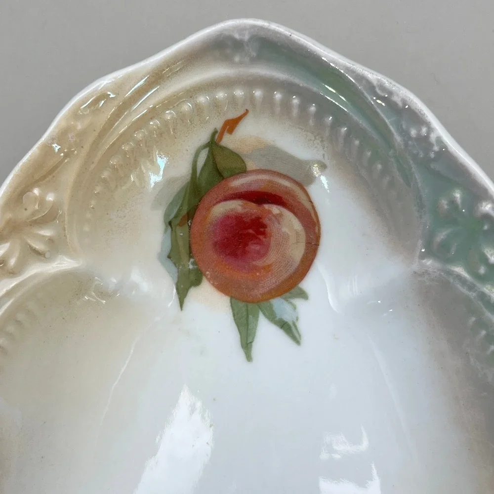 Antique Porcelain Celery Dish Fruit Floral Scalloped Lusterware‎ Serving 9.75